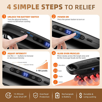 Muscle Massage Gun, Percussion Multiple Head for Shoulder Pain Relief | 20 Head Deep Tissue, 3 Modes & 99 Levels, Quiet, Portable for Back Neck Legs & Arms, Full Body Relaxing Gifts for Mom