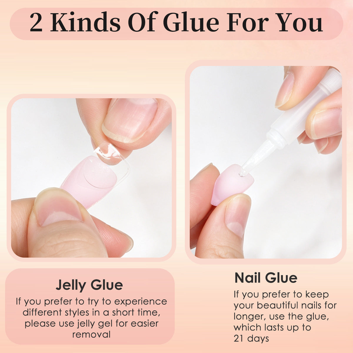 French Tip Press On Nails, Short Almond 32Pcs 16 Sizes Fake Nails | Reusable Stick-On Nails with Glue, 3 Weeks Wear,Salon-Quality Natural Fake Nails,Curved Fit,Nude Pink & White with Gold Line