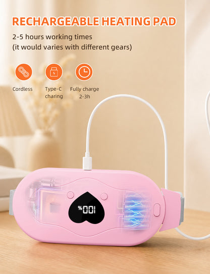 Glyduny Portable Heart Heating Pads, 6 Heat & Massage Modes 3S Fast Heating Electric Cordless Heat Pad, 30/60 Mins Auto Shut Off, Back or Belly Heating Pad Ideal Gift for Women, (Pink-6602)