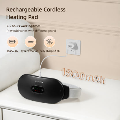 COSYGLOW Portable Cordless Heating Pad Cramps | 6 Heat Levels and 6 Massage Modes,3S Fast Heating,Period Menstrual Electric Heating Pad,Gifts for Women, Matte-black