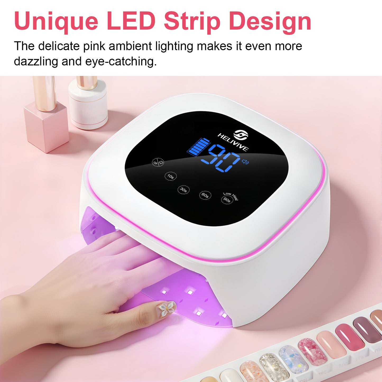 Cordless UV LED Nail Lamp, 80W Rechargeable Nail Dryer Light | 4 Timers, Atmosphere Light & Mirror Base, UV Light for All Gel Nails, Ideal for Training,Nail Art Practice,Home & Salon Use