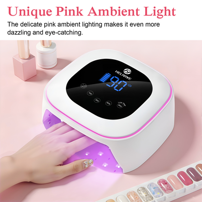 Cordless UV LED Nail Lamp, 80W Rechargeable Nail Dryer Light | 4 Timers, Atmosphere Light & Mirror Base, UV Light for All Gel Nails, Ideal for Training,Nail Art Practice,Home & Salon Use