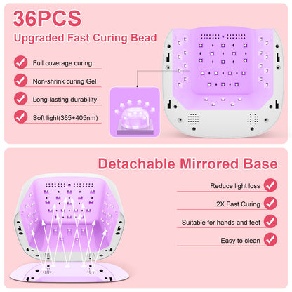 Cordless UV LED Nail Lamp, 80W Rechargeable Nail Dryer Light | 4 Timers, Atmosphere Light & Mirror Base, UV Light for All Gel Nails, Ideal for Training,Nail Art Practice,Home & Salon Use