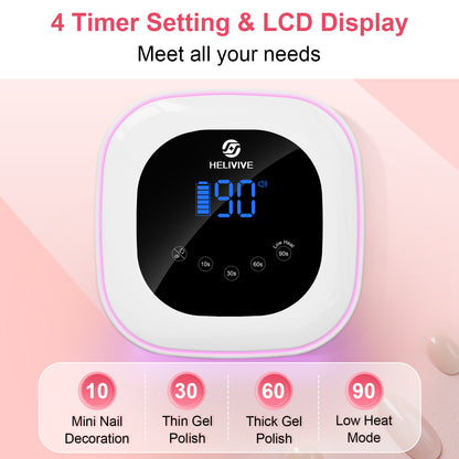 Cordless UV LED Nail Lamp, 80W Rechargeable Nail Dryer Light | 4 Timers, Atmosphere Light & Mirror Base, UV Light for All Gel Nails, Ideal for Training,Nail Art Practice,Home & Salon Use