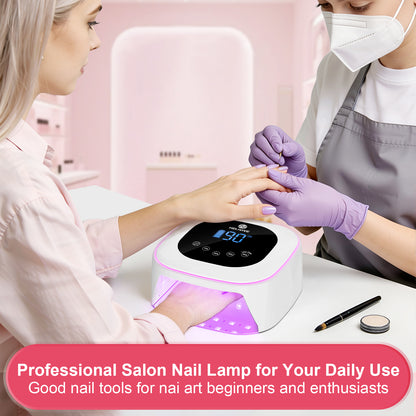 Cordless UV LED Nail Lamp, 80W Rechargeable Nail Dryer Light | 4 Timers, Atmosphere Light & Mirror Base, UV Light for All Gel Nails, Ideal for Training,Nail Art Practice,Home & Salon Use