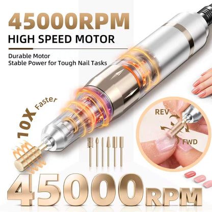 Professional Electric Nail Drill Rechargeable Nail File | for Acrylic & Gel, High Speed 45000RPM, Cordless, Portable Gel Polish Removal E file, Beginner Friendly, for Beauty Lovers