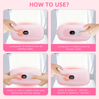 Portable Heating Pad Period Cramps: 2 Timer 6 Heat Levels 6 Vibration Modes Cordless Electric Heating Pad 3s Fast Heating Menstrual Heating Pad (Light Pink)