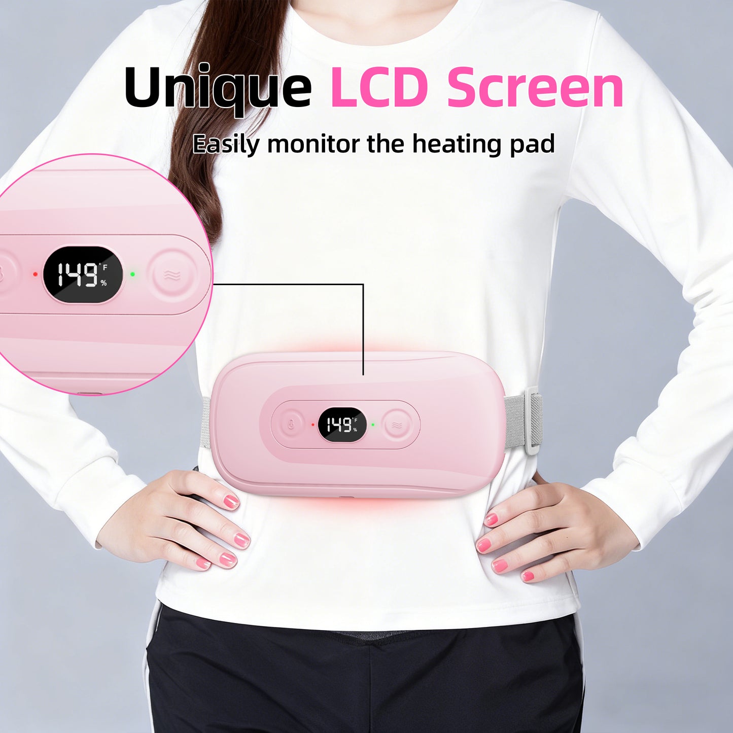 Portable Heating Pad Period Cramps: 2 Timer 6 Heat Levels 6 Vibration Modes Cordless Electric Heating Pad 3s Fast Heating Menstrual Heating Pad (Light Pink)