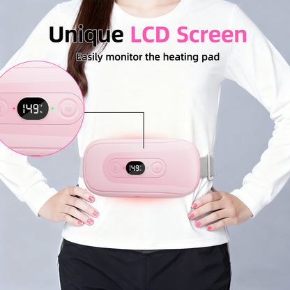 Portable Heating Pad Period Cramps: 2 Timer 6 Heat Levels 6 Vibration Modes Cordless Electric Heating Pad 3s Fast Heating Menstrual Heating Pad (Light Pink)