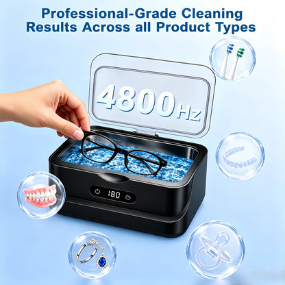 EXTAFIY Ultrasonic Jewelry Cleaner 48KHz Ultra Sonic Cleaning Machine| For Ring/Eyeglass/Silver Jewelry/Watch Band/Earring/Dentures/Retainers 4 Cleaning Modes & Display 400ml 304 Tank Gift for Women