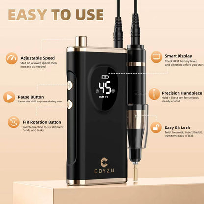 Professional Electric Nail Drill Rechargeable Nail File | for Acrylic & Gel, High Speed 45000RPM, Cordless, Portable Gel Polish Removal E file, Beginner Friendly, for Beauty Lovers